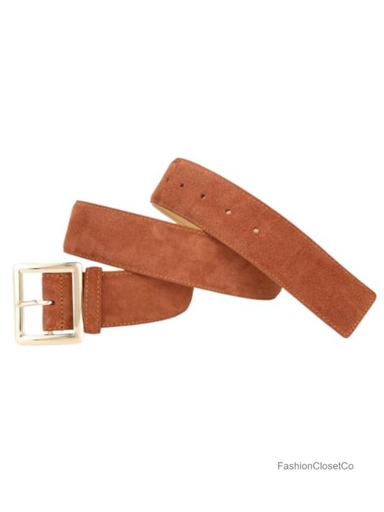 Genuine Suede Leather Wide Belt with Gold Buckle for Women main image 4